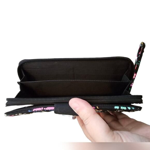 Vera Bradley Banana Swirl Black and Pink Floral Paisley Wallet Wristlet - Picture 7 of 11